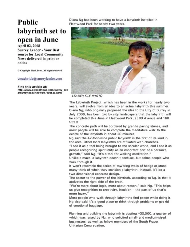 Recognition of Diana Ng's labyrinth work