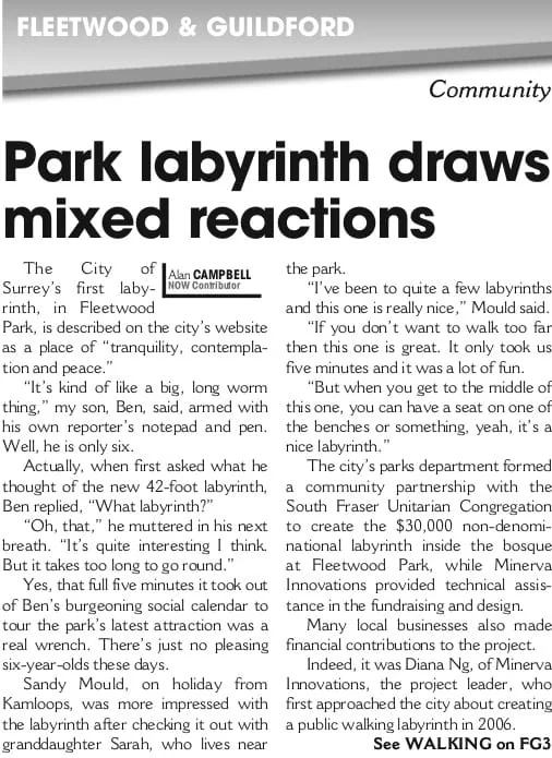 Recognition of Diana Ng's labyrinth work