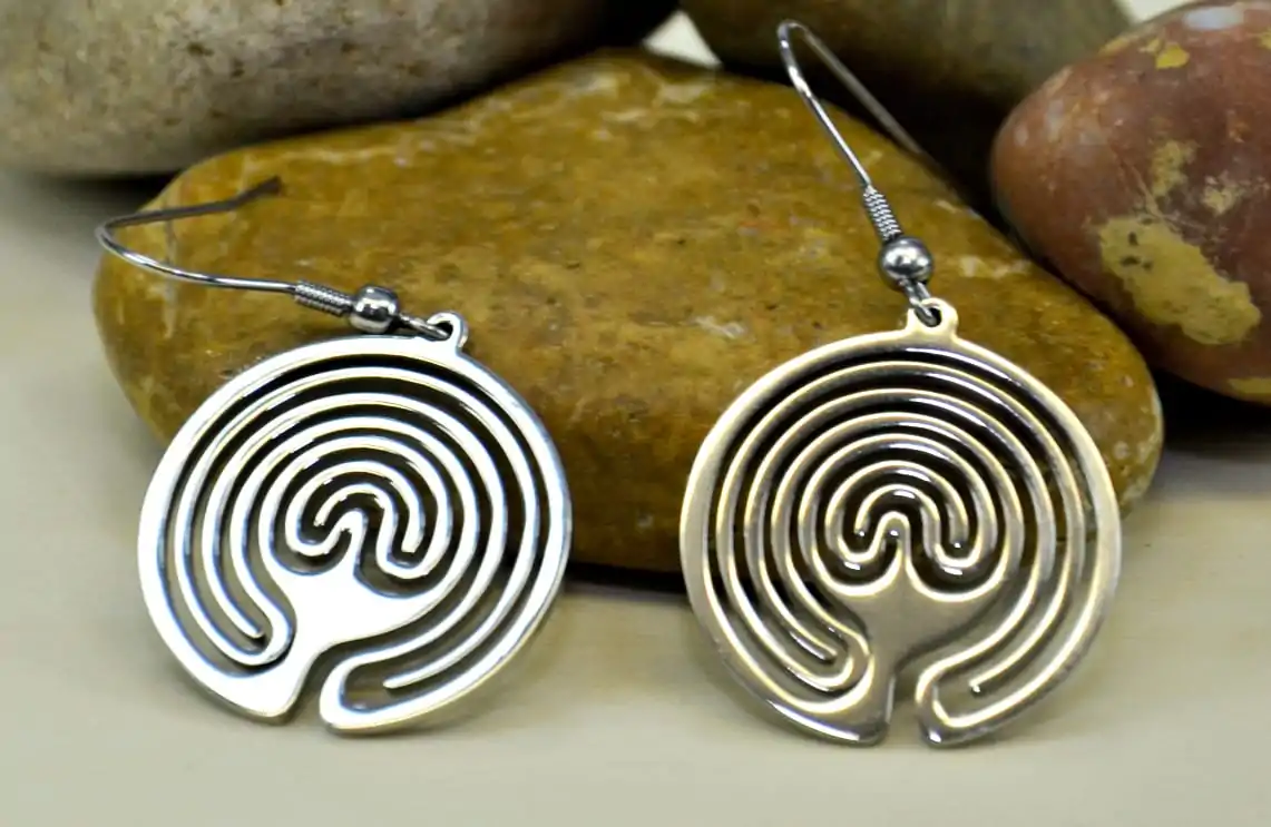 Silver Color Labyrinth Earrings - Image 3