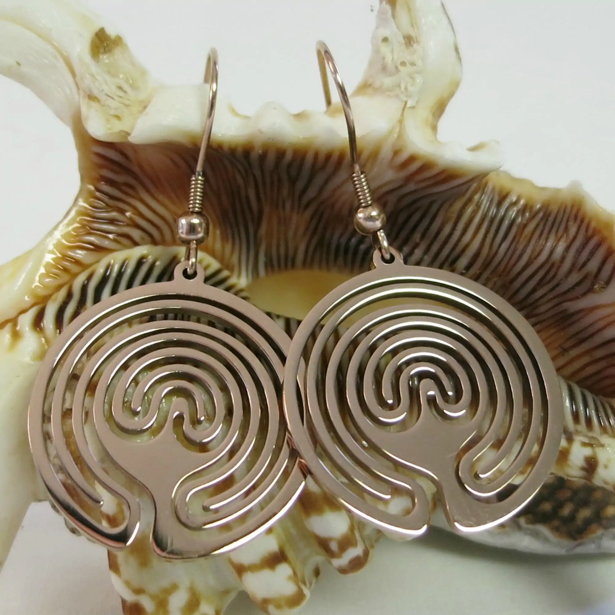 Rose Gold Color Labyrinth Earrings - Image 2