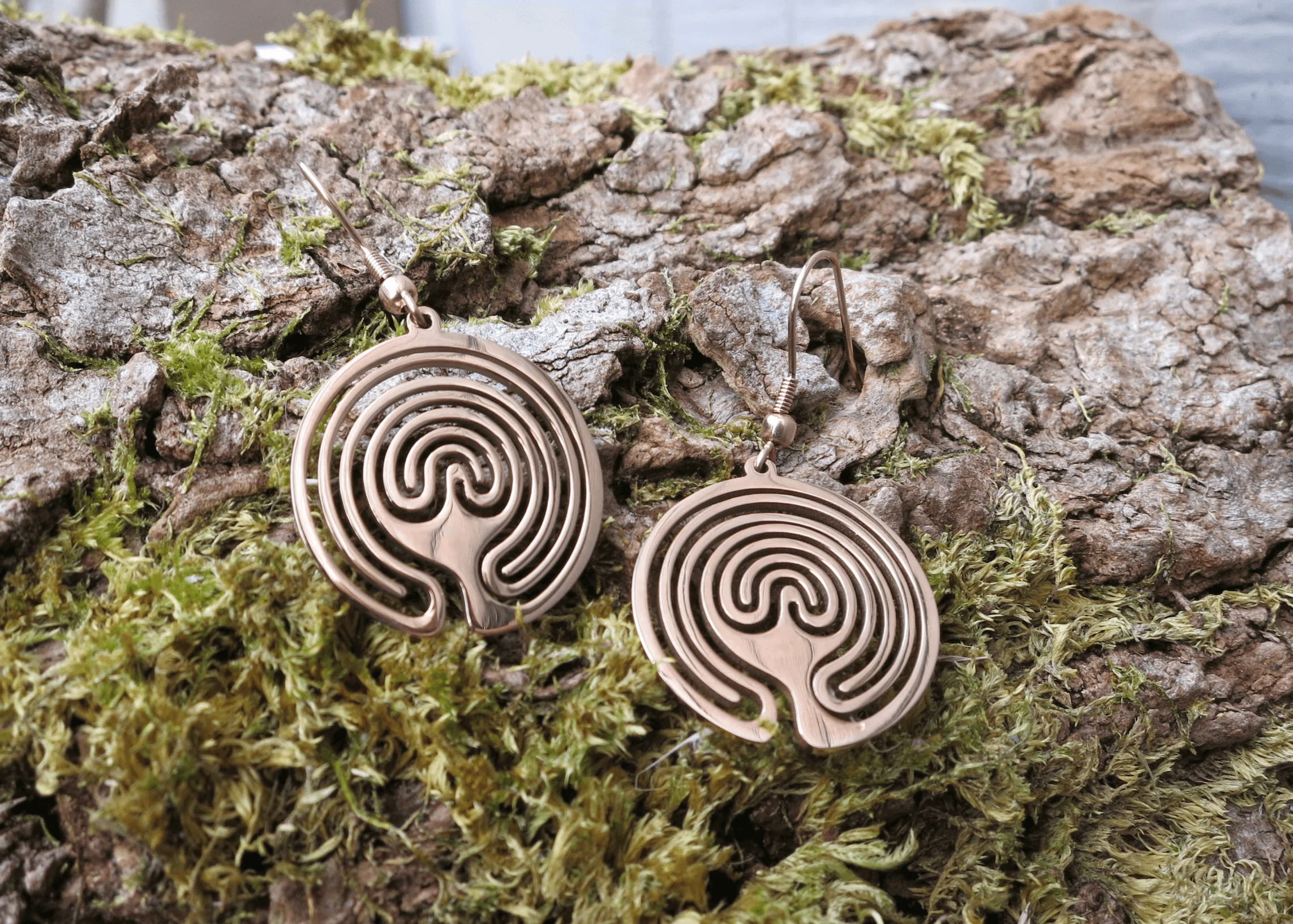 Rose Gold Color Labyrinth Earrings - Image 3