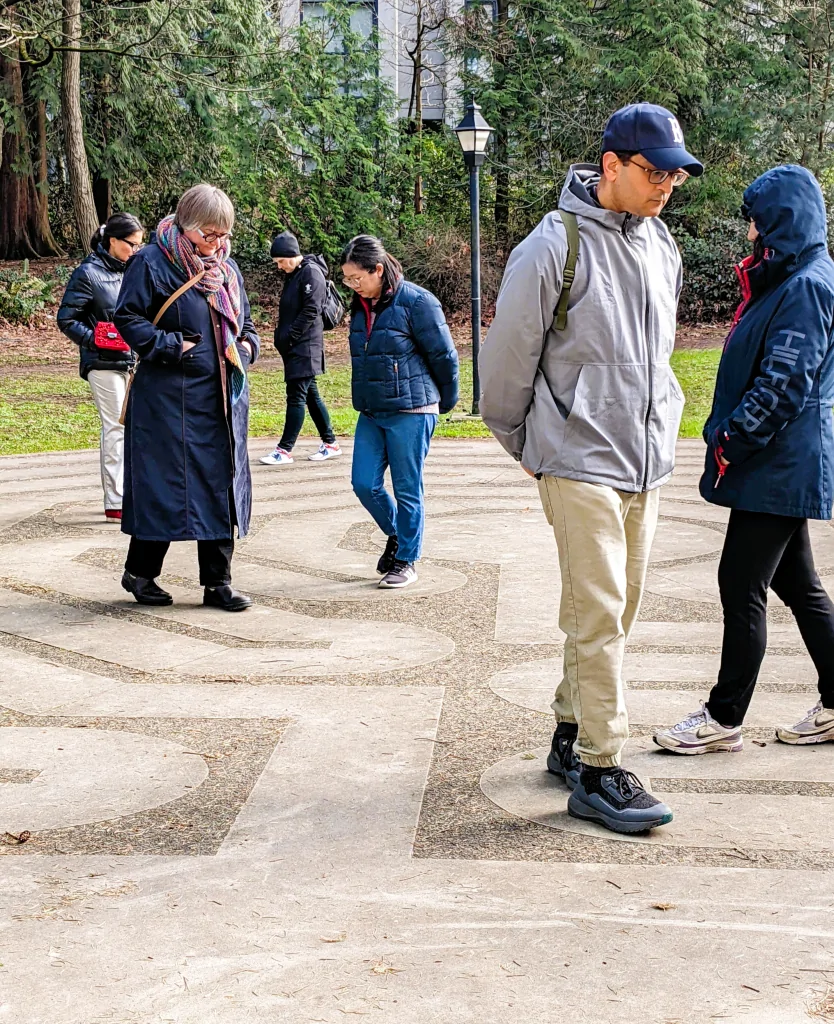 people participating in labyrinth walks Vancouver outdoor session
